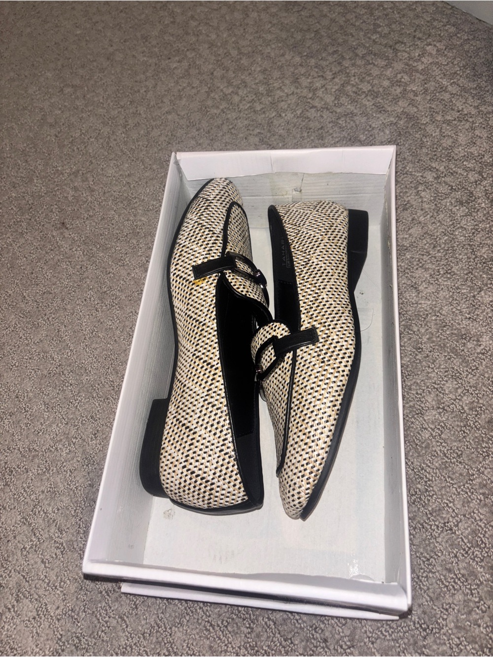 Tahari Black and White Woven Mary Jane Loafers